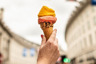 Hand holding ice cream on Regent Street